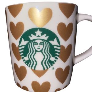 Starbucks Gold Hearts Espresso Mini White Coffee Mug Cup Demitasse 3 oz 2015